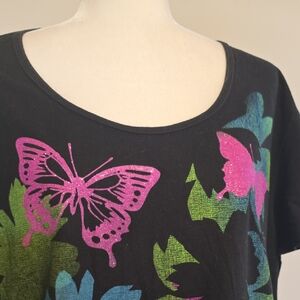 Black Butterfly Print Women's Top